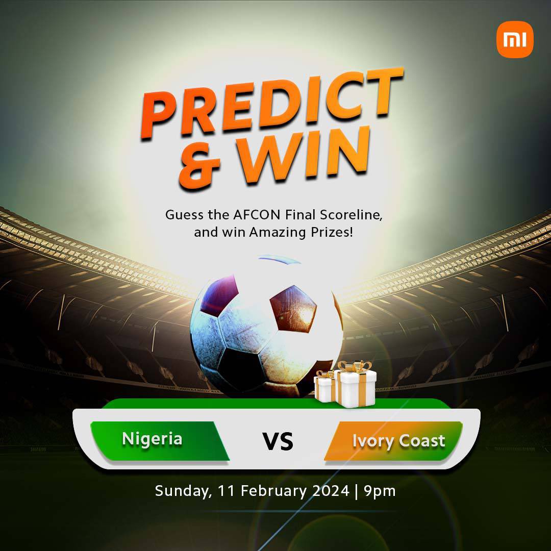 ⚽️ Are you ready for the ultimate showdown? The AFCON final is tonight at 9pm! 

Predict the winning team and score for a chance to win awesome prizes! Don't miss out on the action – drop your predictions below! 🏆🎁

 #XiaomiPredictAndWin
 #XiaomiNigeria