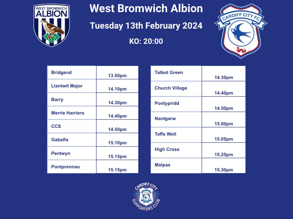 UPDATED TIMES FOR WBA!🚨 Please see the amended bus times for West Brom on Tuesday!