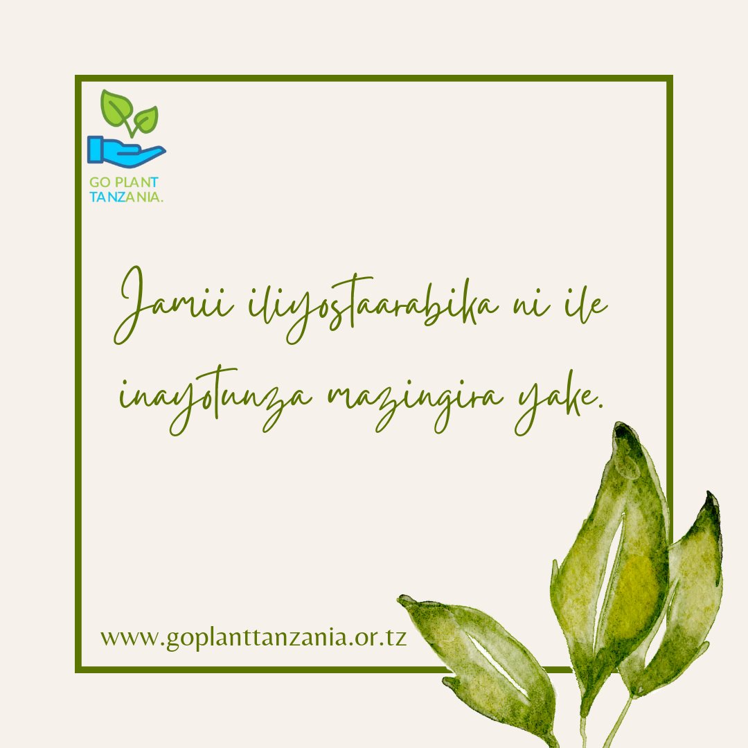 GoplantTanzania's tweet photo. Jamii iliyostaarabika ni ile inayotunza mazingira yake, JAMII YAKO INATUNZA MAZINGIRA..!!?? 

#StaarabikaNaMazingira
#GoPlantTanzania 
#MazingiraYanguTanzaniaYanguNitaipendaDaima https://t.co/40MCkQF9fi