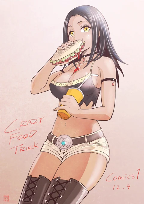 クレイジーフードトラックのアリサ。最初は感情をあまり出せないコの設定だったんだけど美味しいごはんを食べ続けさせたらあっという間に感情豊かなコになってしまいました。自慢の看板娘です。 #これを見た人は自分の看板娘の画像を貼れ 