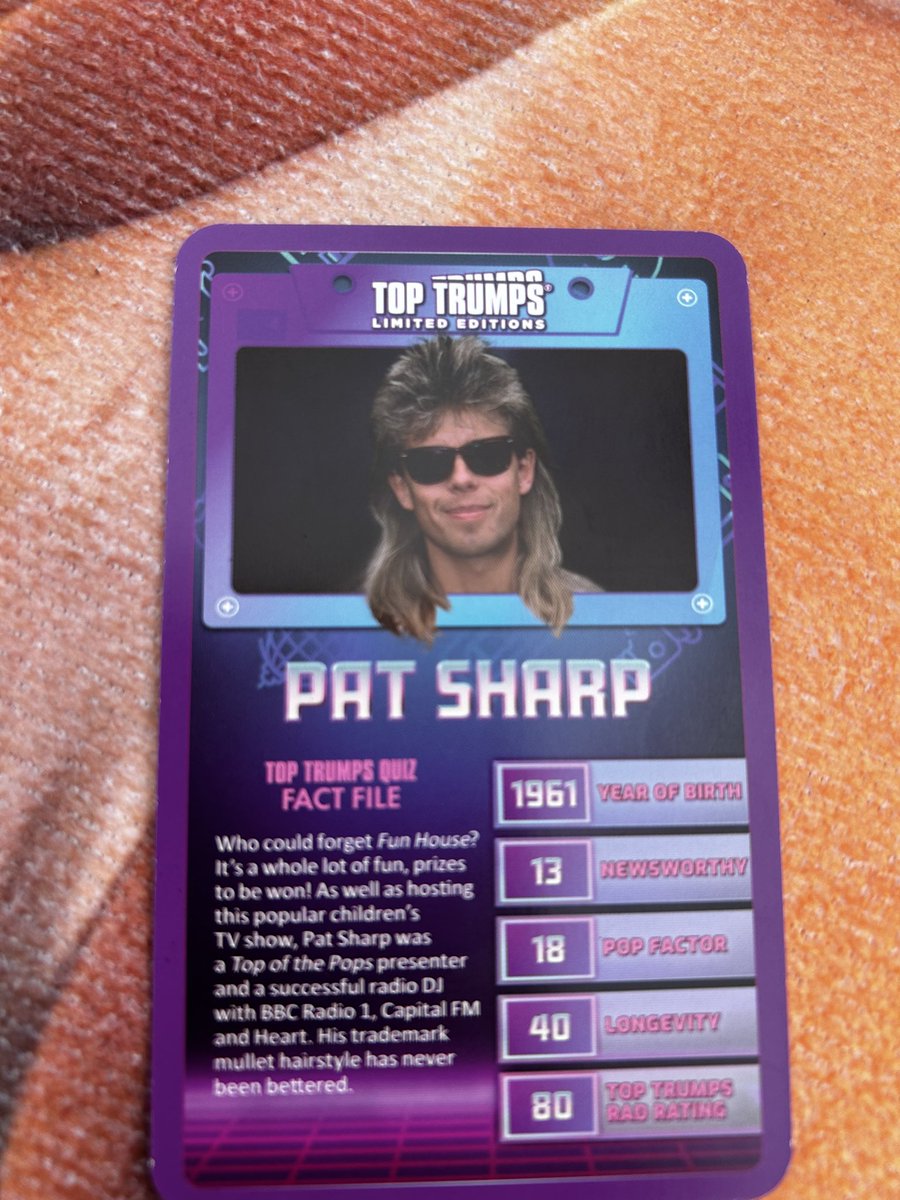 Cla1reGr1ff's tweet photo. Undefeated at Top Trumps thanks to this card!
#patsharp #toptrumps #toptrumps80sedition https://t.co/zQgXh4VSbx