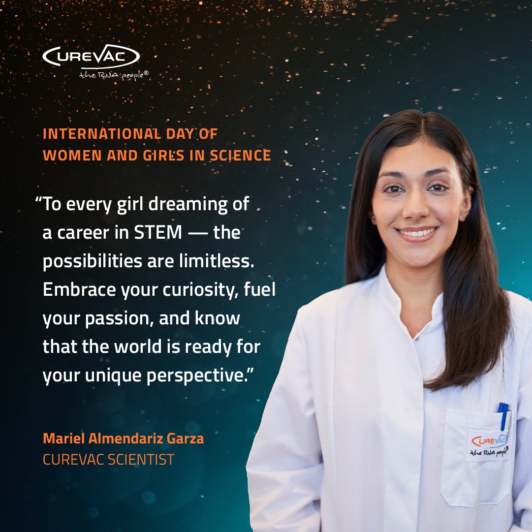 CureVacRNA's tweet image. Happy Women and Girls in Science Day! Today, let us celebrate the brilliance, resilience, and innovations of women shaping the future of science. To every girl with a dream in STEM, the world is waiting for your unique voice! #STEMGirls #ScienceEmpowers #IDWGS #Innovation