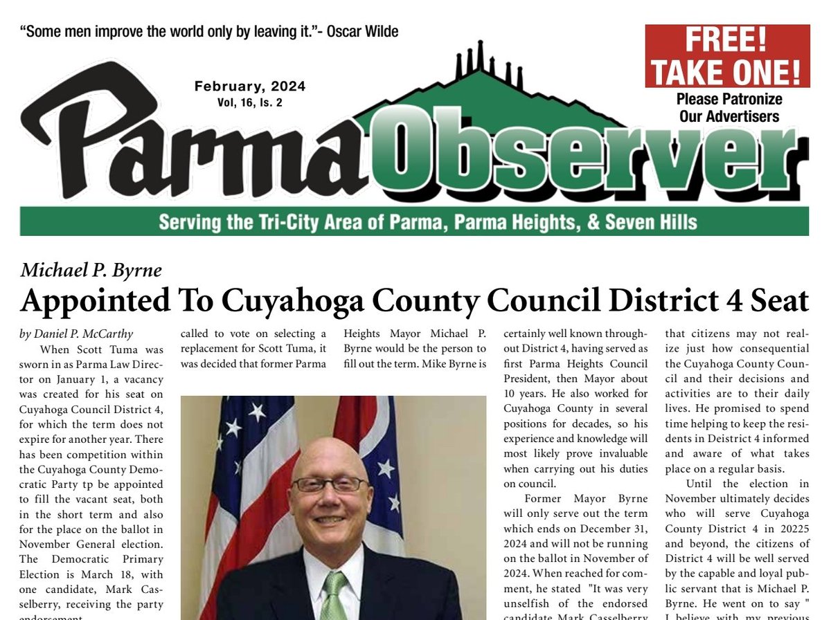 ParmaObserver's tweet image. NOW AVAILABLE: The February 2024 issue of the Parma Observer is out now and is available online! 🌧 🇺🇸🇺🇦

media.parmaobserver.com/issue_pdfs/Par…