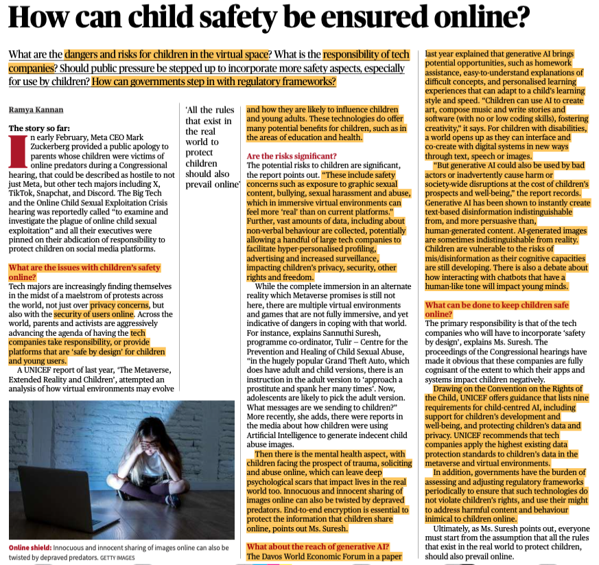 Dikshant9293's tweet photo. Important things decoded in this article
1. Child safety concerns online:
#Sexualcontent
#Cyberbullying
#Harassment
#Abuse
#PrivacyConcerns
#ImmersiveAI
2. What can be done to keep children safe Online?
#Unicef convention on Rights of Child
#Role of governments https://t.co/AQQTzAMKM5