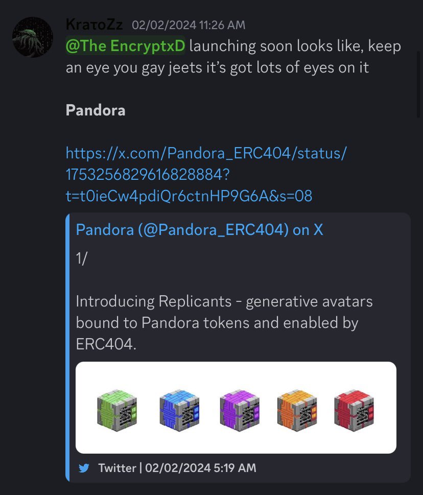 <a href="/Pandora_ERC404/">Pandora</a> was called well before it launched in the EncryptxD server…

$Pandora #Pandora #Erc404