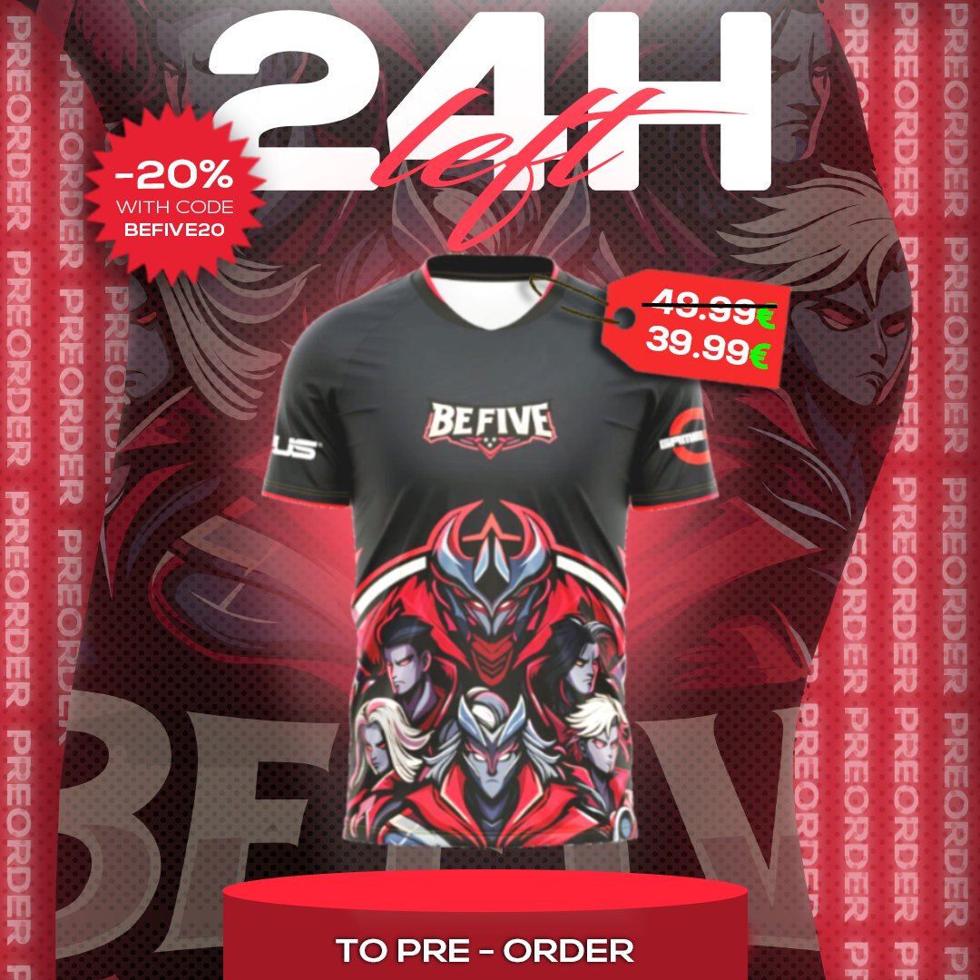 !!!! PRE-ORDER PSA !!!!
You have 24 more hours to order a jeresy with YOUR name on it! 
Order now here: befive.gg/shop or in our DMs!