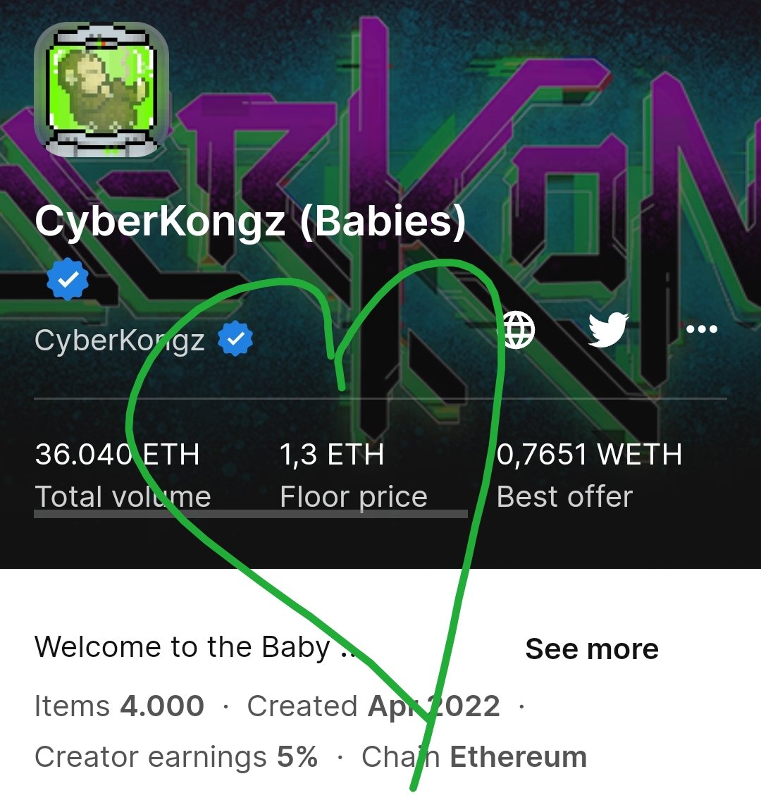 Makes my day beautiful.. 💚🦍

<a href="/CyberKongz/">CyberKongz</a>

#NFTs #NFTCommunity #NFT #opensea