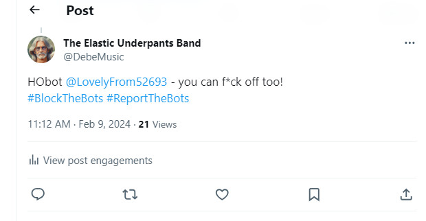 DebeMusic's tweet image. People, you CAN fight back against the hobots, scambots &amp;amp; spambots. Block &amp;amp; report 'em for spamming, then post their handle along with  #BlockTheBots #ReportTheBots (like below)
There are many who have joined the fight who will happily block &amp;amp; report 'em too, with a clear result: