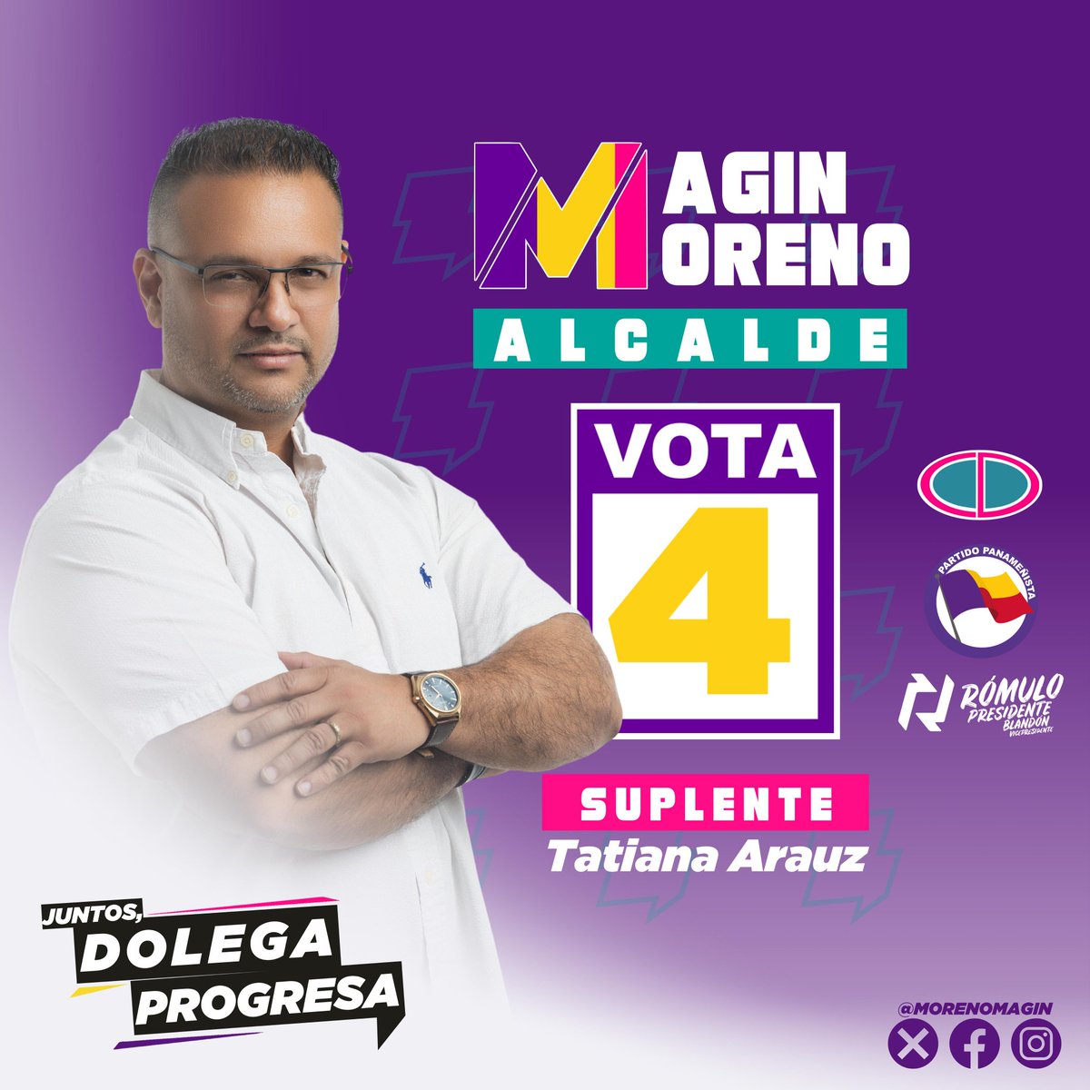morenomagin's tweet photo. Comprometido con mi comunidad, vamos a seguir trabajando #PorUnMejorDolega
Este 5 de Mayo pido tu voto en la casilla #4
#MaginMoreno Alcalde de #Dolega
@romuloroux Presidente
@BlandonJose Vicepresidente
#LoBuenoViene #DolegaParaTodos https://t.co/UnSU4qigRn