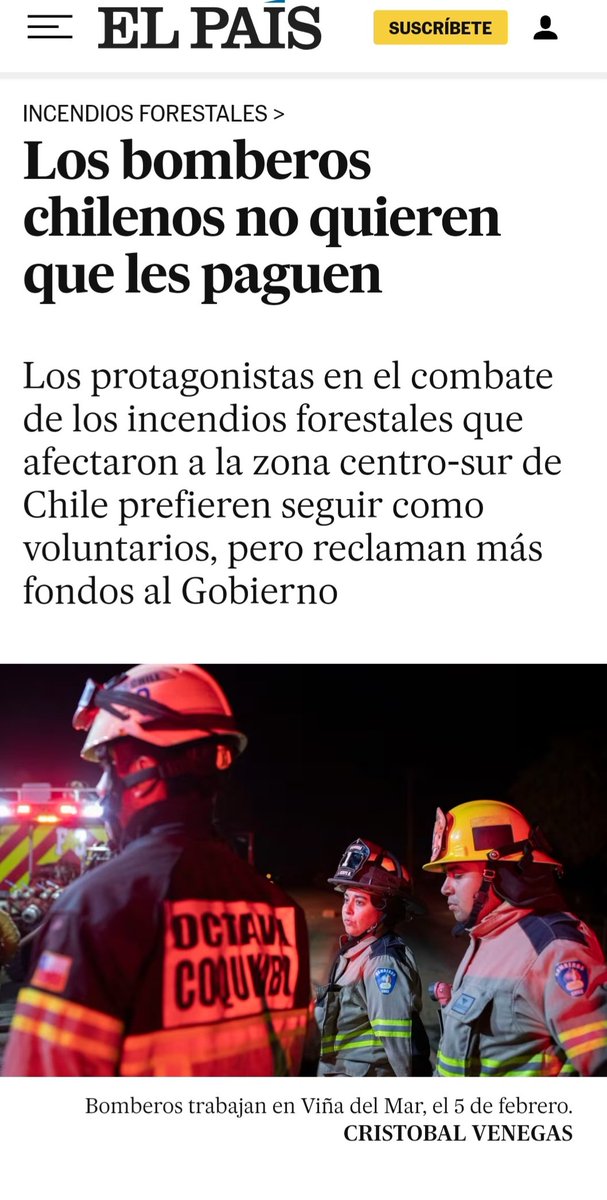 𝗣𝗥𝗘𝗡𝗦𝗔 | "Los Bomberos chilenos no quieren que les paguen" <a href="/elpais_america/">EL PAÍS América</a> 
elpais.com/chile/2024-02-…