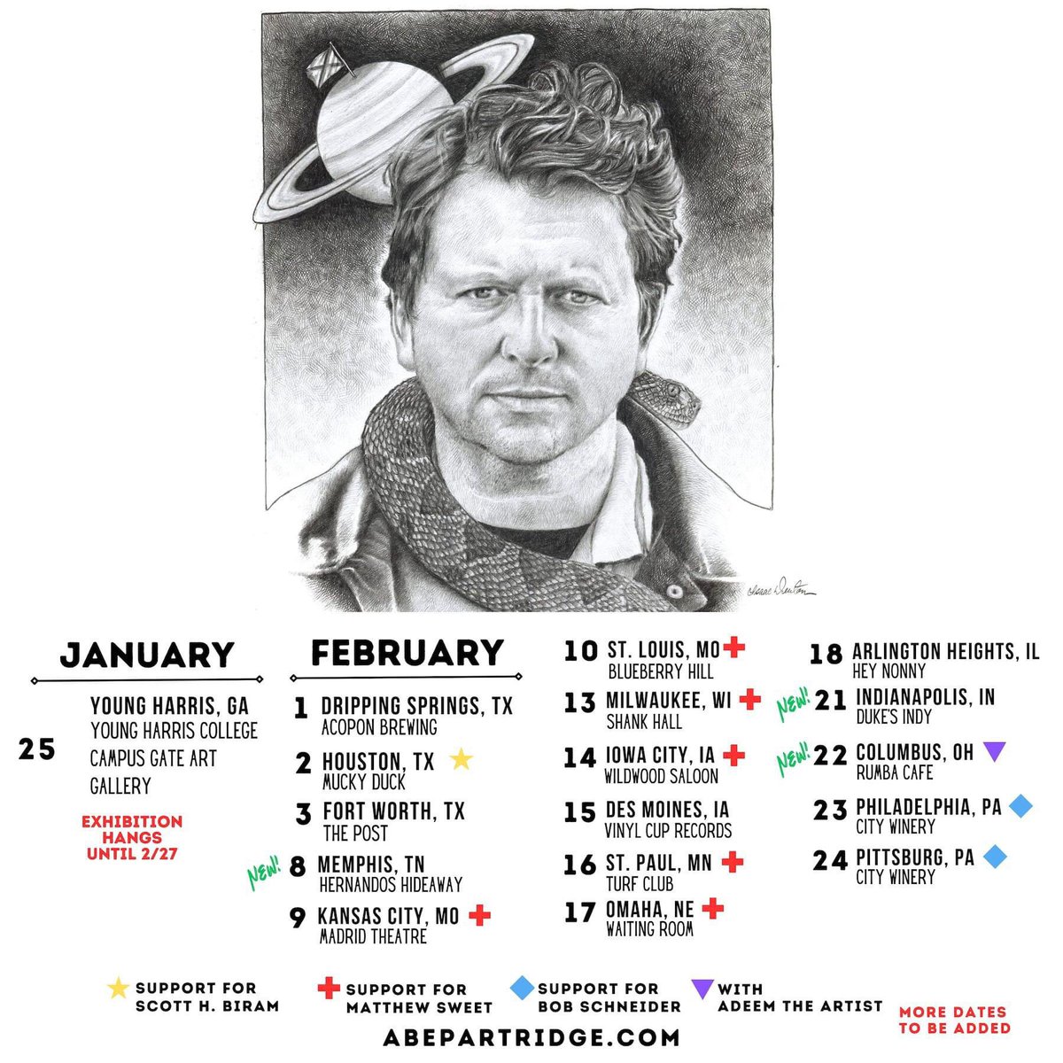 20 day tour has had a great start. New dates have been added opening for Matthew Sweet, Bob Schneider, and @AdeemTheArtist along the way. Tix 🎟 link in my profile. See y'all down the road!