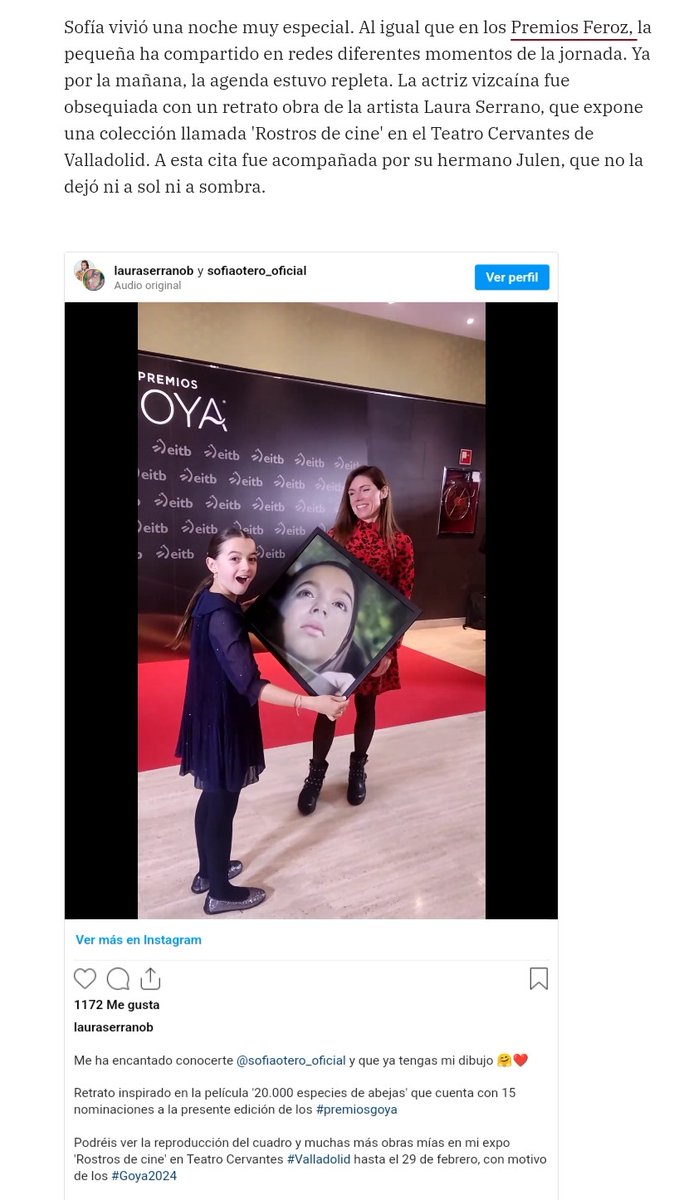 LauraSerranoB's tweet photo. Mil gracias @elcorreo_com por haceros eco de mi dibujo a Sofía Otero ❤️

Y podéis ver la reproducción del cuadro y muchos más en mi expo de @TCervantesVa #Valladolid hasta el 29 de febrero 🤗

https://t.co/1CcNGsaKum

#sofiaotero #premiosgoya #Goya2024 #art #arte https://t.co/ssQFw8rOwR