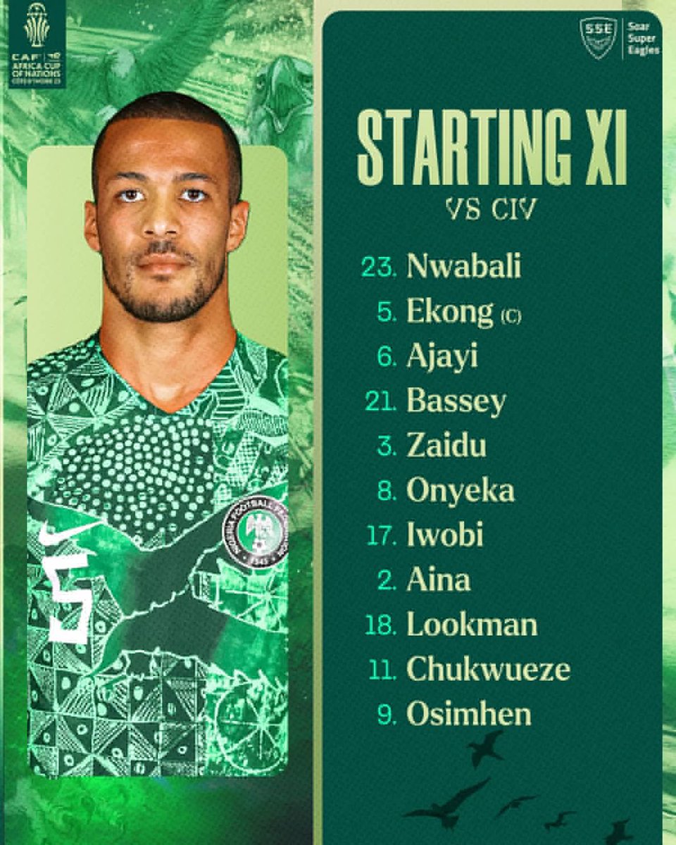 The Super Eagles starting lineup for the final AFCON match. Thoughts on the lineup? #AFCON2023