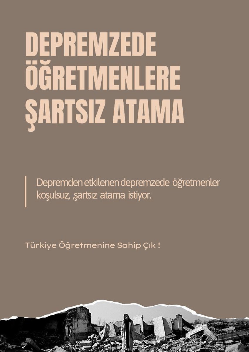UNUTULDUK... Ataması yapılmayan depremzede öğretmenler deprem sonrası toparlanamadı. Geçim sıkıntısı devam ediyor. Sesimizi duyun...
<a href="/akparti/">AK Parti</a> <a href="/tcbestepe/">T.C. Cumhurbaşkanlığı</a> <a href="/tcmeb/">Millî Eğitim Bakanlığı</a> <a href="/Yusuf__Tekin/">Yusuf Tekin</a> <a href="/MehmetYalcintr/">Mehmet YALÇIN</a> <a href="/ademyesildal/">Adem Yeşildal.🇹🇷</a> <a href="/HuseyinYayman/">Hüseyin Yayman🇹🇷</a>
#UnutulanDepremzedeÖğretmeneAtama