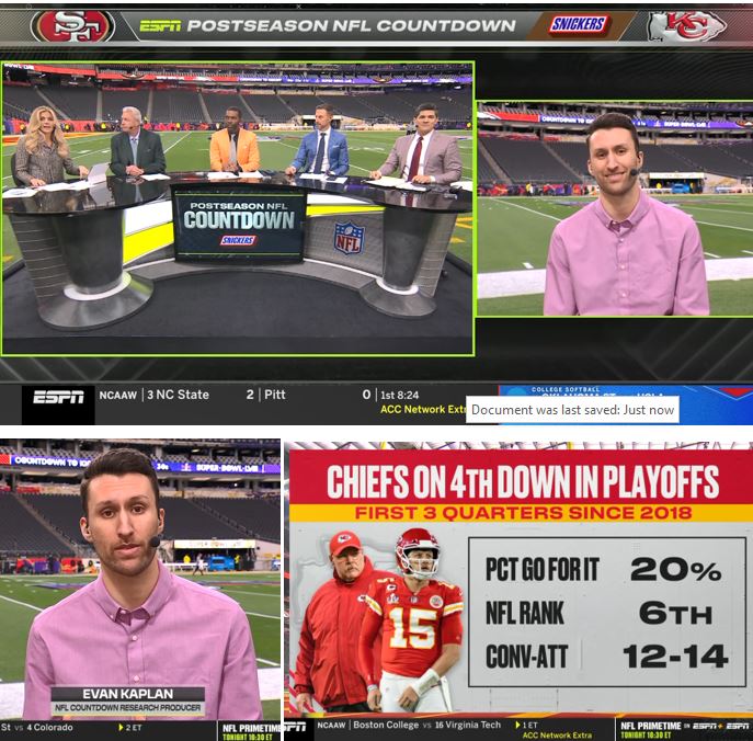 Amazing way to finish the season on Sunday NFL Countdown at the Super Bowl. Keep an eye on the Chiefs early aggressiveness on 4th down. #SBVLIII @ESPNNFL @samponder @TedyBruschi @RandyMoss Rex Ryan, Alex Smith, @LarryFitzgerald @AdamSchefter