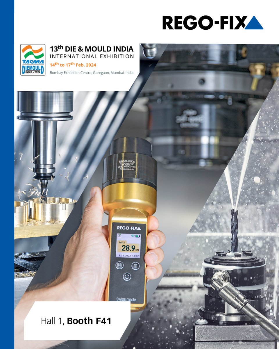 regofix_group's tweet photo. Coming closer: 2024 TAGMA #tagma show in Mumbai #india.

Discover the Indian Premiere of the all-new FMA @regofix ForceMaster #spindle Force Check.

Our qualified team will be gladly introducing the latest trends of #toolholding, #metrology and #cleaning #technology from #regofix https://t.co/85qAcSW0nT