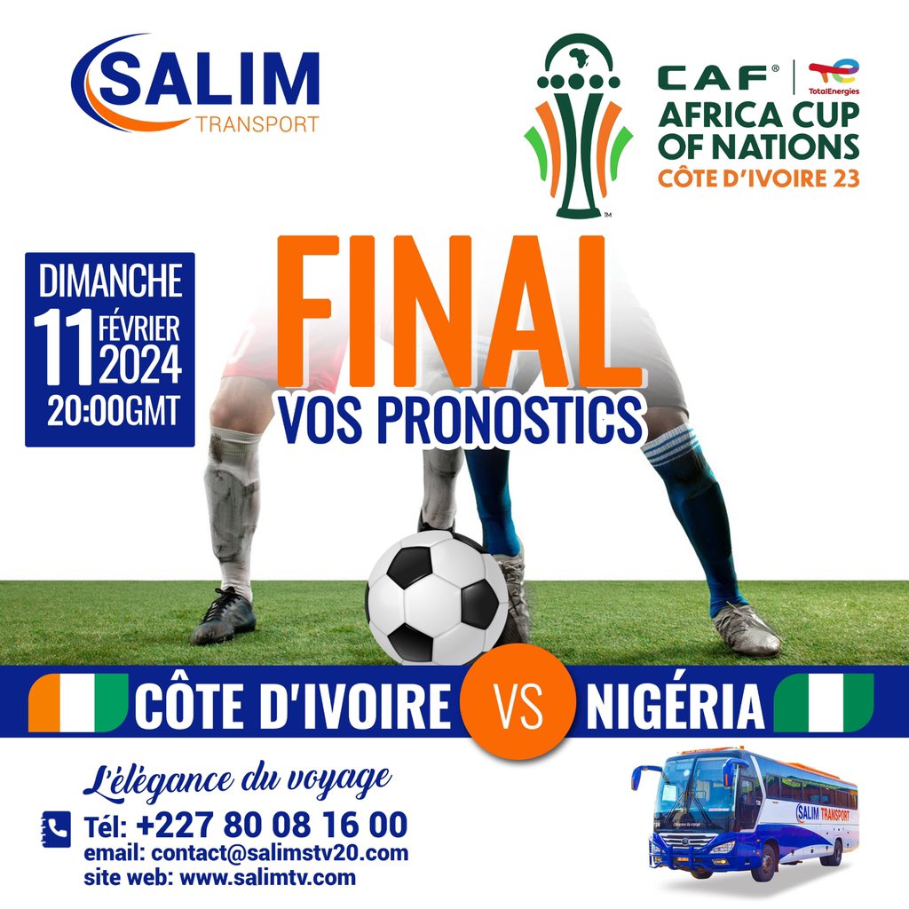 En fin le moment tant attendu!!!
Le chef d’agence de Maradi opte pour Nigeria 🇳🇬 
Celui de Niamey opte pour la Côte d’Ivoire 🇨🇮 
Vos pronostics pour les départager 
#SalimTransport l'élégance du voyage💙🧡