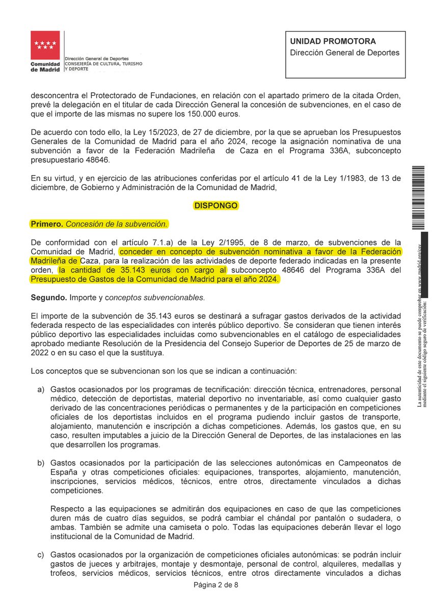 💼 La <a href="/ComunidadMadrid/">Comunidad de Madrid</a> ha concedido una #Subvención a la “Fed. Madrileña de Caza” por un importe de 35.143 €

💰 El total de #Subvenciones públicas percibidas por la “Fed. Madrileña de Caza” entre el 15/03/2016 y el 01/02/2024 asciende a 869.480,28 €

#SubvencionesALaCaza