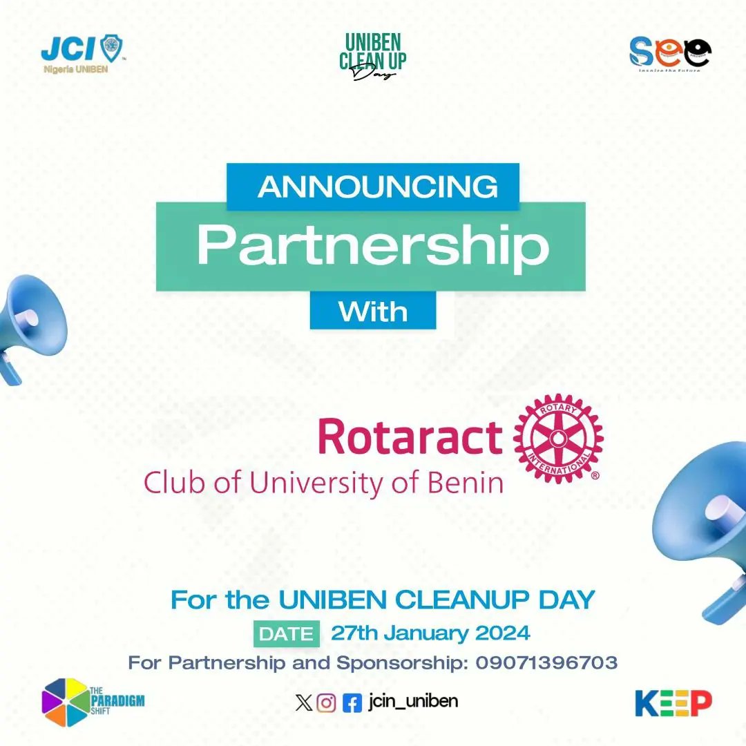On the 3rd of Feb, 2024. The Rotaract club of uniben partnered with @jci_uniben in a Project. 
Tagged: UNIBEN CLEANUP DAY

The project was aimed at fostering a cleaner and more organized environment within the university campus.

#peopleofaction