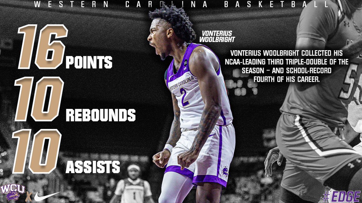 Vonterius Woolbright collected his NCAA-leading third triple-double of the season – and school-record fourth of his career yesterday vs. Mercer!

#EDGE