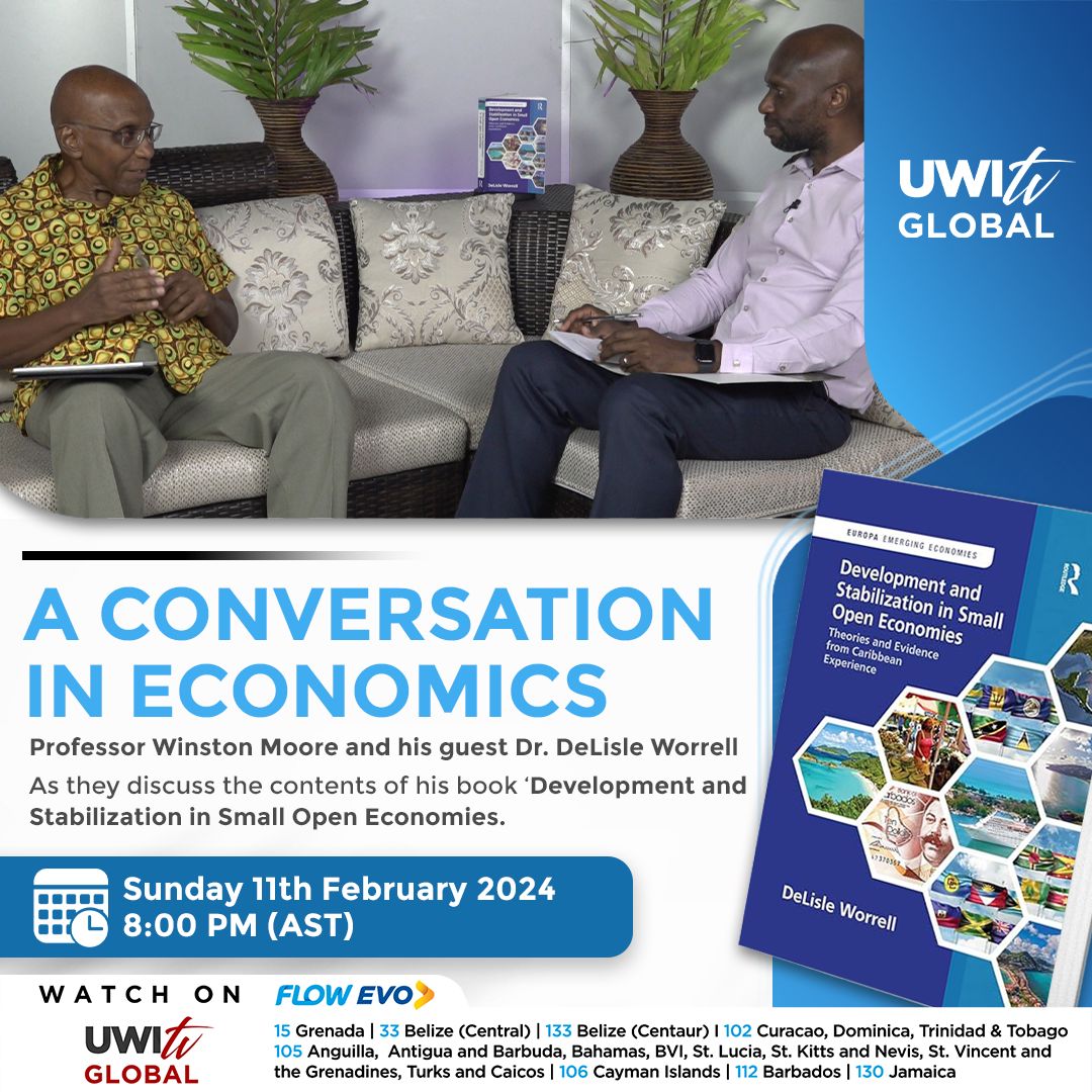 Join Professor Winston Moore and Dr. DeLise Worrell, former Governor of The Central Bank of Barbados, for a sit-down discussion on Dr. Worrell's latest book 'Development and Stabilization in Small Open Economies', today, Sunday 11th February 2024 at 8:00 pm.