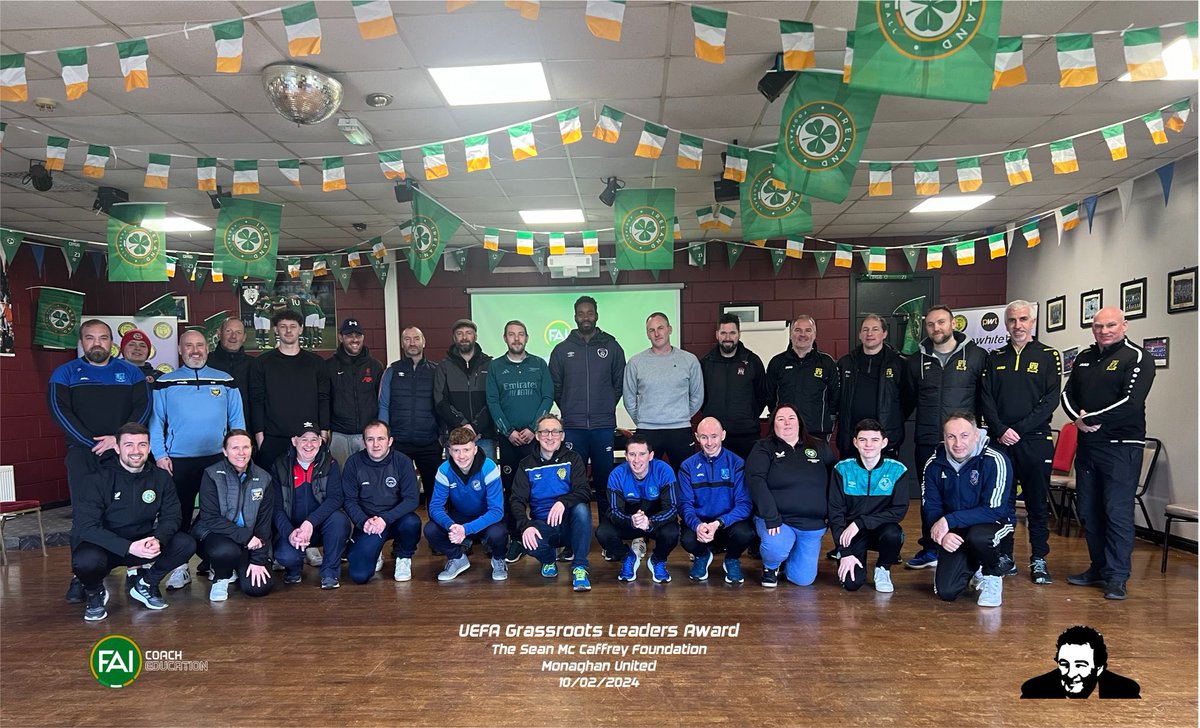 MccaffreyThe's tweet photo. A fantastic final day of the UEFA Leaders Award in Gortakeegan. The day was led by Rob Sweeney from the FAI and included brilliant presentations from @CarrickRovers and Phoenix FC who provided examples in how they execute their mission, vision &amp; values.
Next stop,UEFA C Licence. https://t.co/MxmJuRK9SC