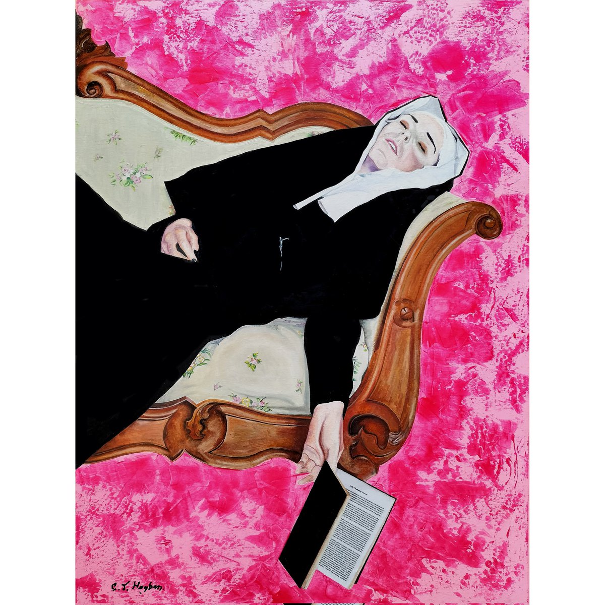cocksoupart's tweet photo. Latest piece finished, Ecstasy of Saint Teresa of Avila, oils and acrylics on canvas with a printed page from Lady Chatterley's Lover. size 30 x 40" https://t.co/ozUy4xmgKk