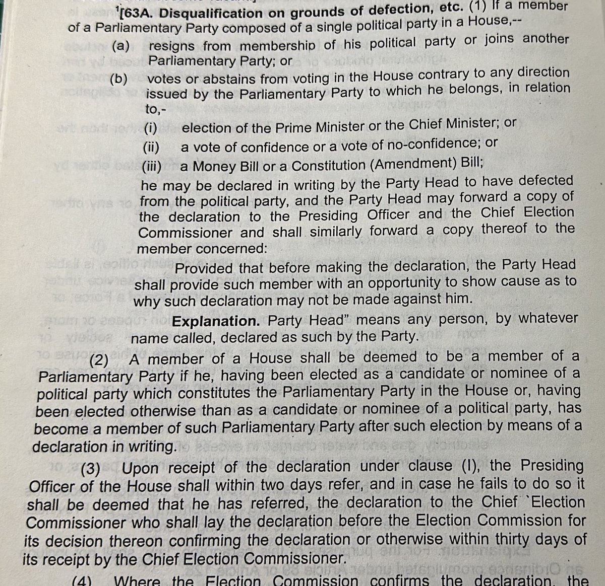 آرٹیکل 63 A ذیلی آرٹیکل 2 کے مطابق ہر وہ کامیاب امیدوار اسمبلی جو کسی سیاسی جماعت کا امیدوار ہو یا جس امیدوار کو کسی سیاسی جماعت نے نامزد کیا ہوا ہو وہ اسی سیاسی جماعت کا ممبر consider ہو گا۔
اسلیئے اب پارٹی بدلنے والے آرٹیکل 63 اے کے تحت نااہل ہو جائے گا اور یہ معاملہ پھر عدلتوں
