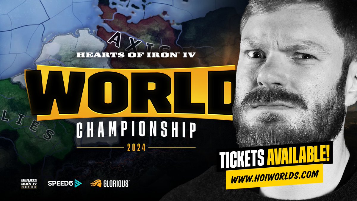 The HOI4 World Championships is coming and tickets are available NOW! Join us, @Speed5official and TommyKay for a World exclusive HOI event live from Stockholm! Watch as Battles Unfold, Meet your favorite Creators and more! ⏬Get your tickets ⏬ hoiworlds.com