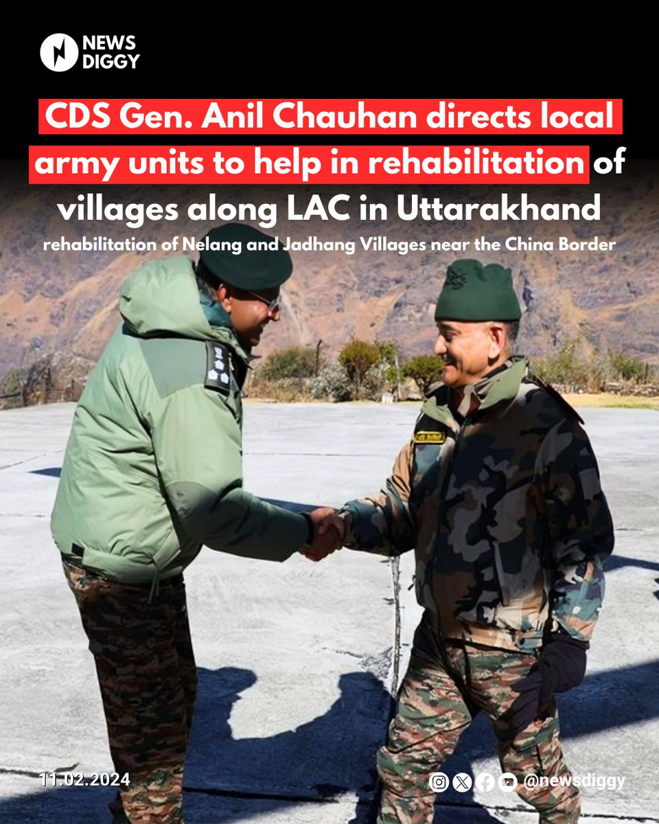 NewsDiggy's tweet photo. उत्तरी सीमाओं पर गांवों के विकास की दिशा में काम करते हुए, चीफ ऑफ डिफेंस स्टाफ जनरल अनिल चौहान ने स्थानीय सेना संरचनाओं को चीन के पास उत्तराखंड में नेलांग और जधांग गांवों के पुनर्वास में मदद करने का निर्देश दिया है।
#CDS #GenAnilChauhan #Nelang #Jadhand https://t.co/FGFoKnsDO5