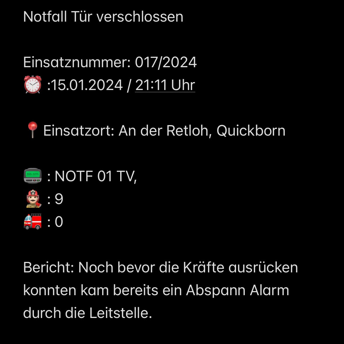 FWQuickborn's tweet image. Einsatz 017/2024