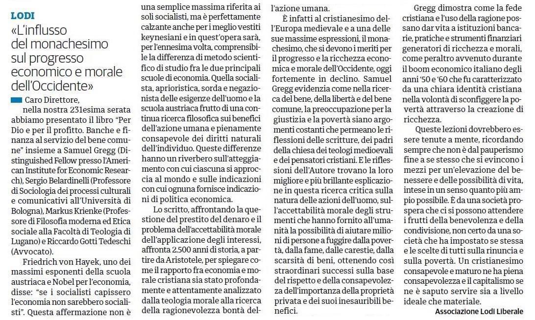 MaggiperLodi's tweet photo. L’INFLUSSO DEL MONACHESIMO SUL PROGRESSO ECONOMICO E MORALE DELL’OCCIDENTE
La nostra recensione al libro "Per Dio e per il profitto” che abbiamo presentato nella 231esima serata di Lodi Liberale insieme a Samuel Gregg, Sergio Belardinelli, Markus Krienke e Riccardo Gotti Tedeschi https://t.co/gnp38wZ9k1