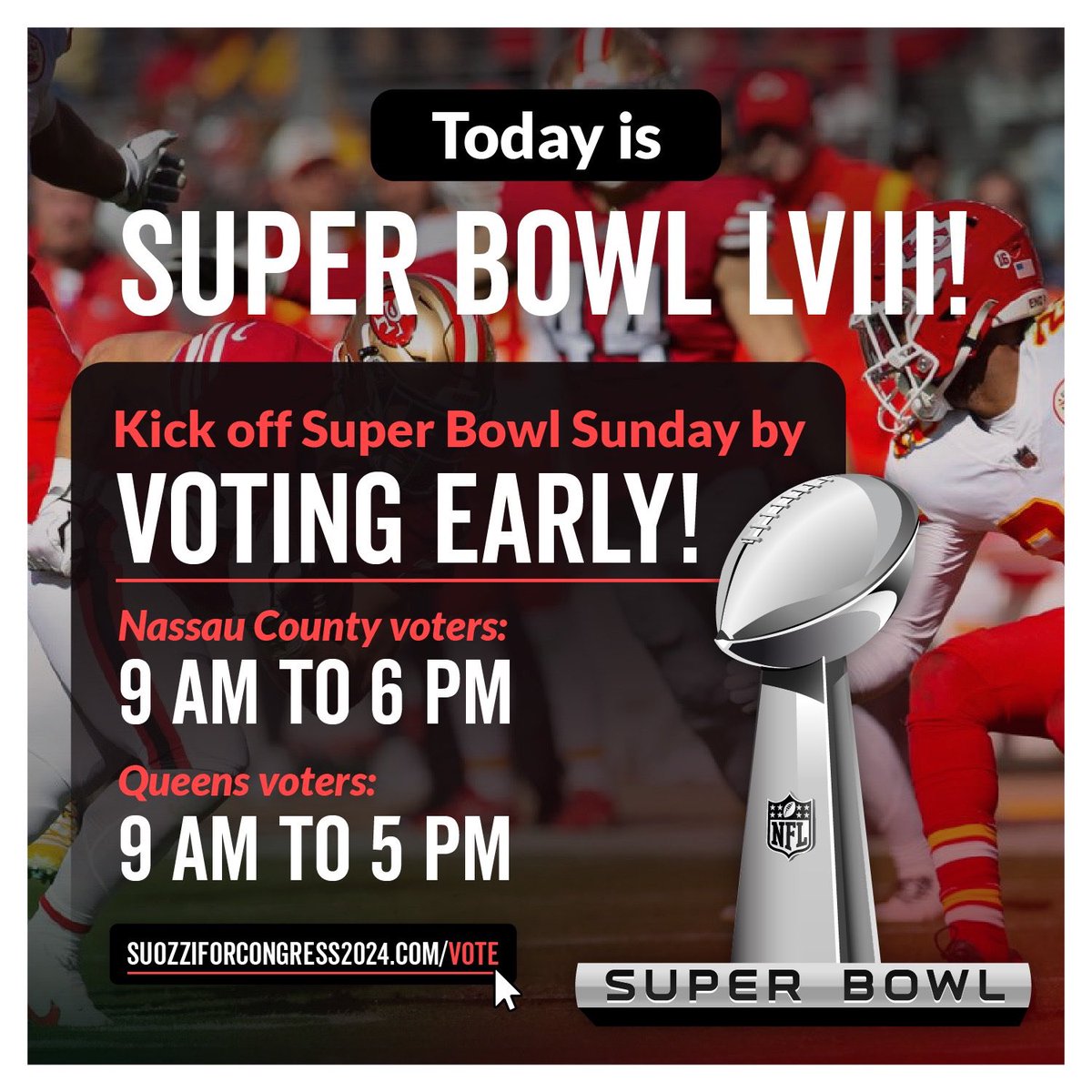 mattsilverstein's tweet photo. Happy #SuperBowlSunday! If you live in #NY03 please go #vote first then enjoy the #SuperBowl . The polls in #Queens are open now until 5pm! #Bayside #BayTerrace #Whitestone #Douglaston #LittleNeck #FloralPark https://t.co/m4SFs4c1VZ