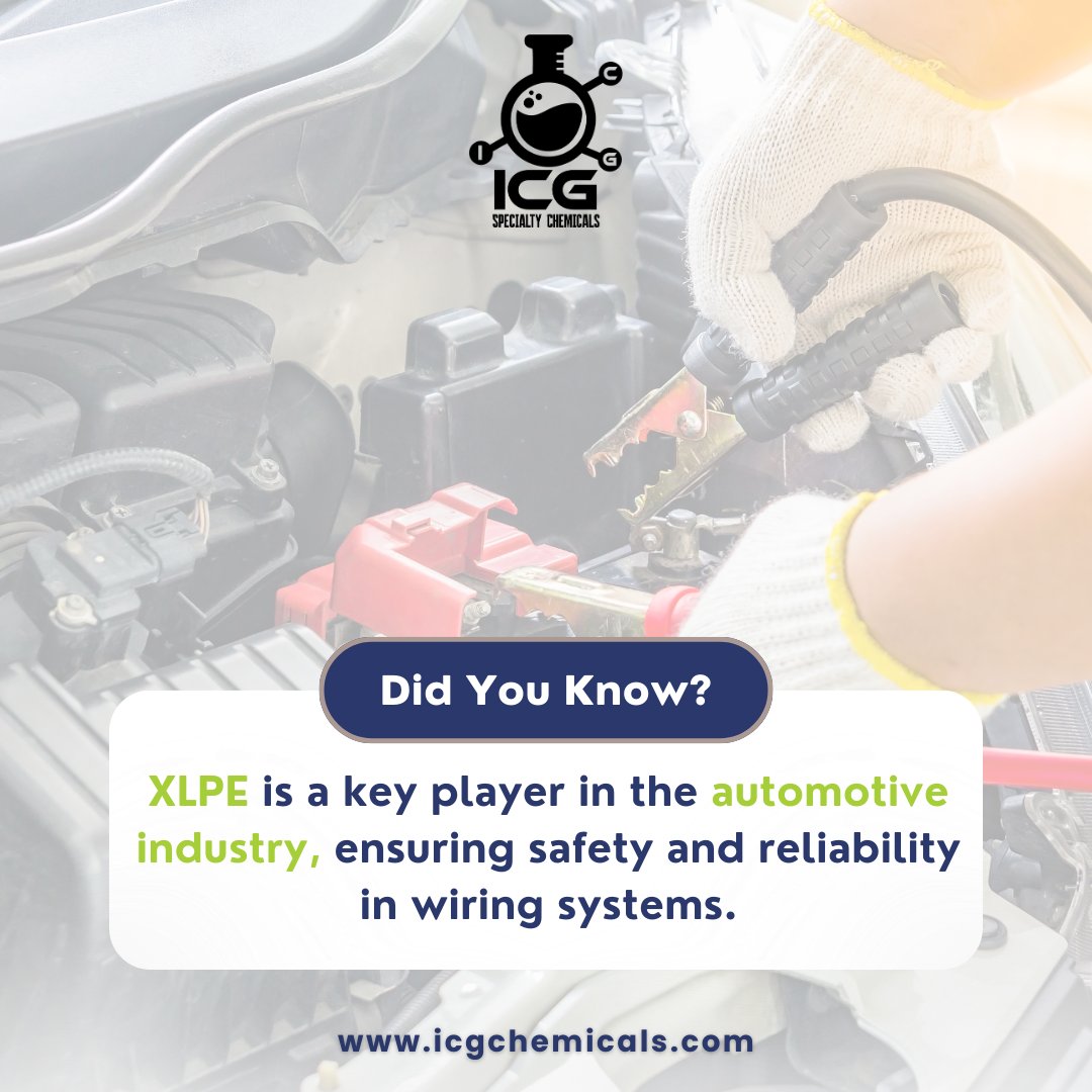 🚗 Drive with confidence! XLPE is a powerhouse in the automotive industry, guaranteeing top-tier safety and reliability in wiring systems. 💪
For info:
✉️info@icgchemicals.com

#ICGChemicals #Innovation #QualityAssured #QualityGuarantee #ChemicalDistribution #XLPE #uae