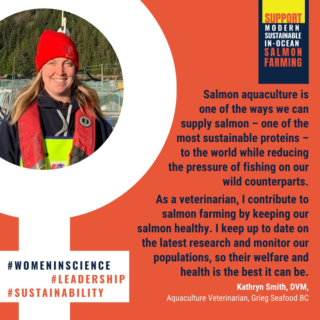 Canadian ocean farm-raised salmon is a safe, secure, low-carbon footprint protein produced with cutting edge technology and innovative leaders in the sector. #WomenInScience.  #womeninSTEM #Sustainability