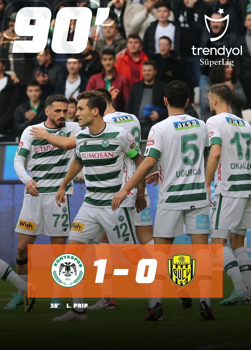 📌 Maç sonucu | #KNYvAG 

TÜMOSAN Konyaspor 1-0 MKE Ankaragücü