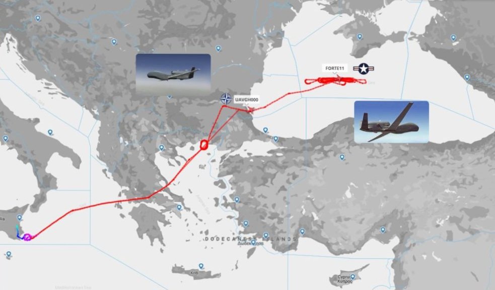 A Northrop Grumman RQ-4B Global Hawk strategic unmanned aerial vehicle of the US Air Force flew from the Sigonella base in Sicily across the Ionian Sea, Greece, and Bulgaria towards the Crimean Peninsula, 👇