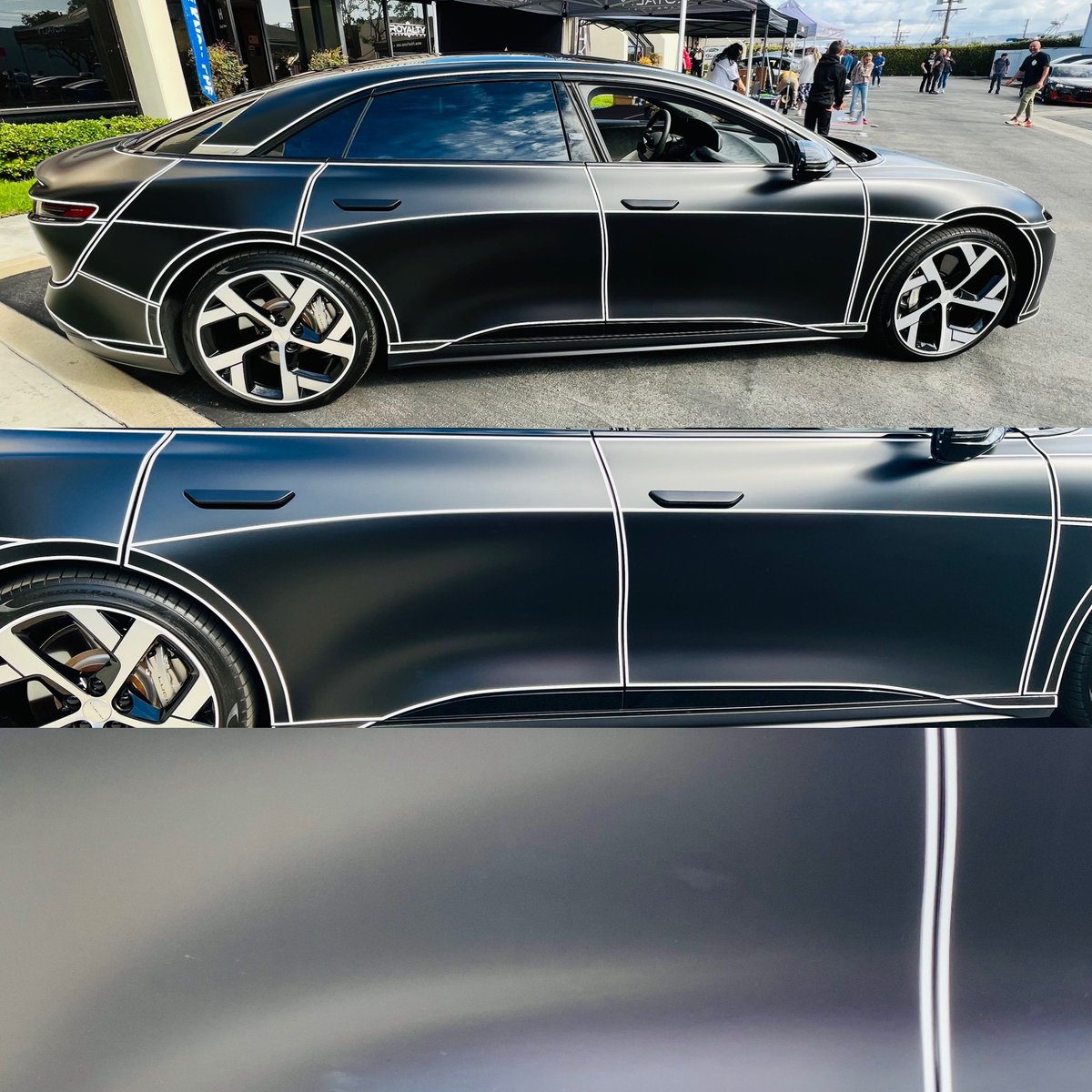Tesla2Lucid's tweet photo. On Tuesday 1/30 I noticed someone had keyed my car. Wednesday I posted bout it. Thurs &amp; Fri it rained! On Saturday 2/3 I drove 2 hours to @Royaltywrapsoc for the @SoCalEVs event. When I went to show Xavier the area… IT WAS GONE! 🤯😱🫣

My mind is blown &amp; I still don’t get it! https://t.co/rQ6TrInKEc