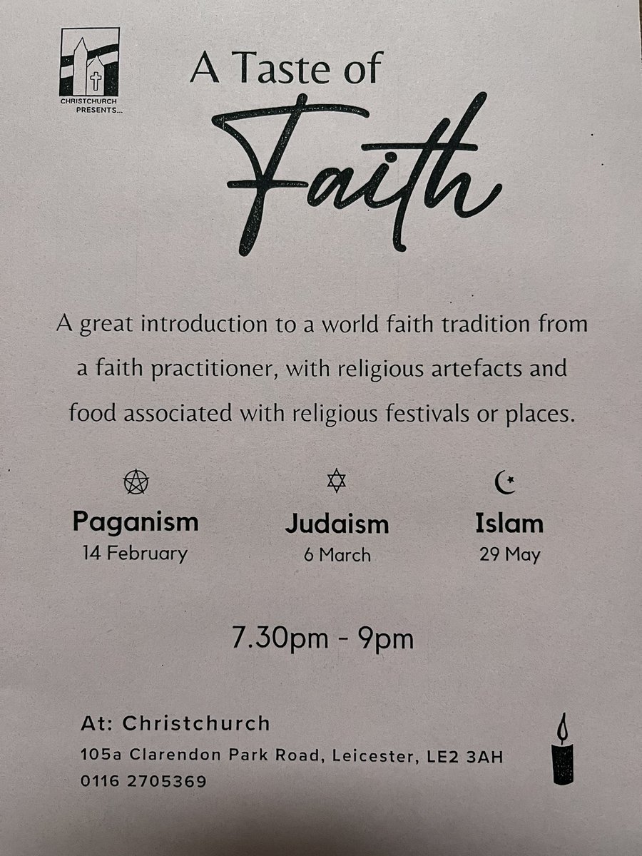 Our Taste of Faith series is starting again, beginning this week with an evening learning about Paganism on Wednesday 14th February at 7.30pm