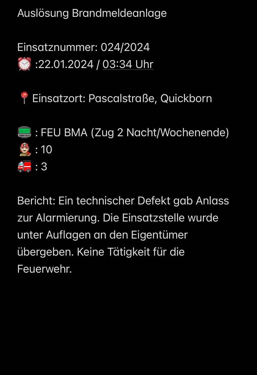 FWQuickborn's tweet image. Einsatz 024/2024