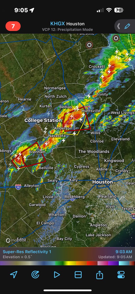 Tornado warnings up northwest of Houston including Brenham. The area north of I-10 is under a tornado watch this morning as this line of storms comes east.
