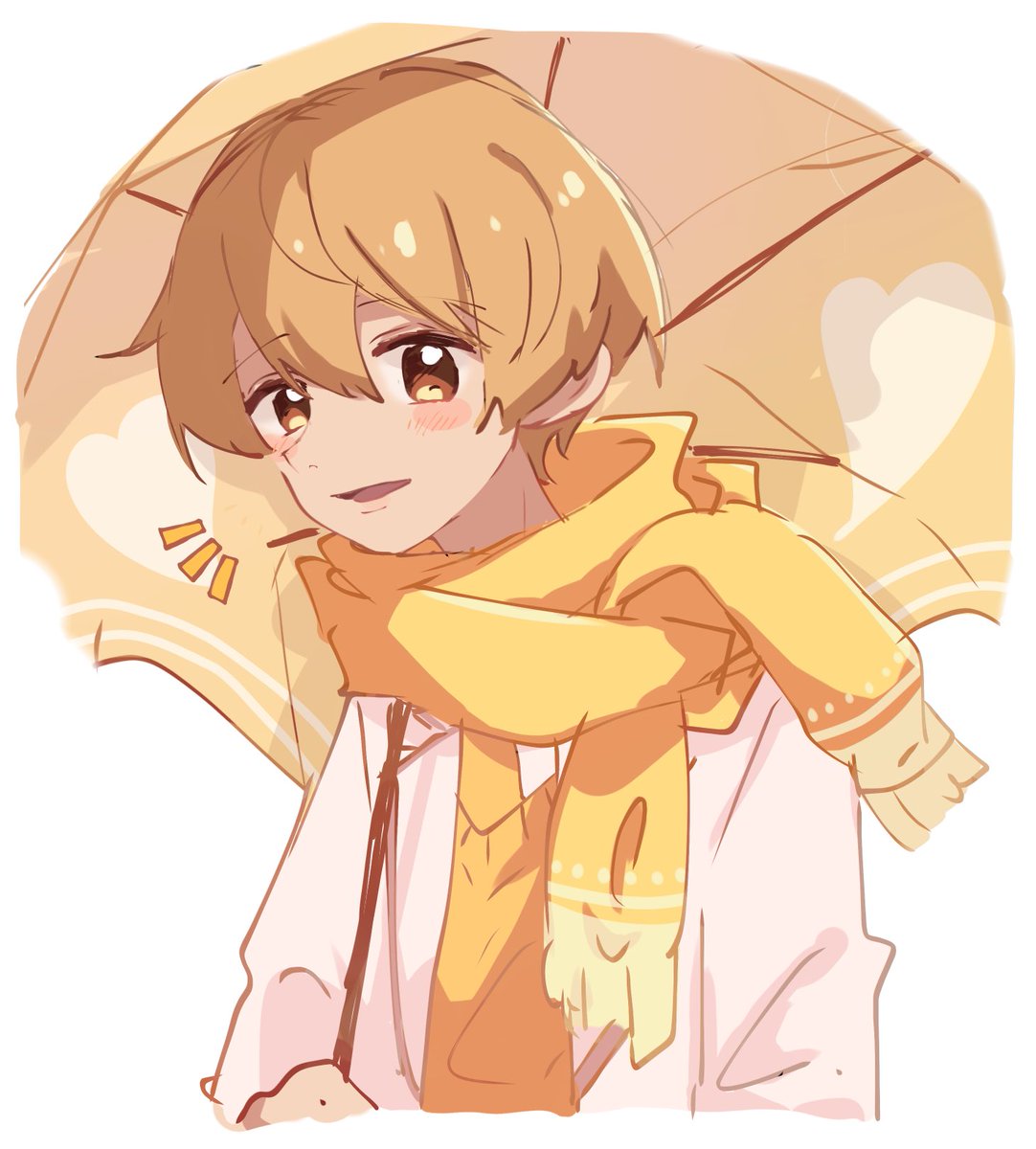 1boy male focus scarf umbrella solo yellow scarf white background  illustration images