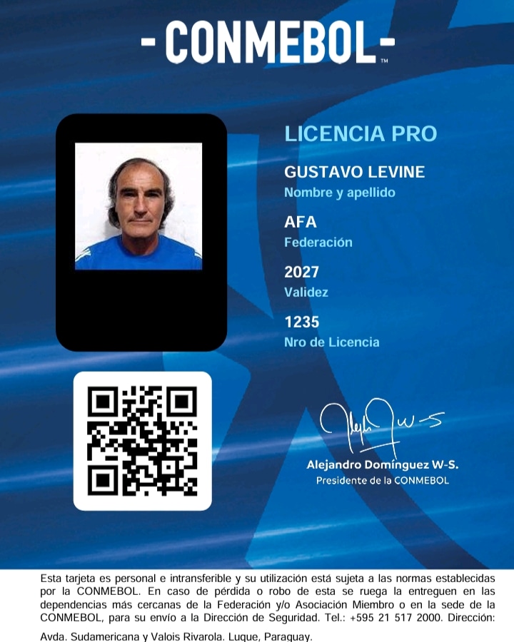 Mi credencial de Licencia PRO CONMEBOL