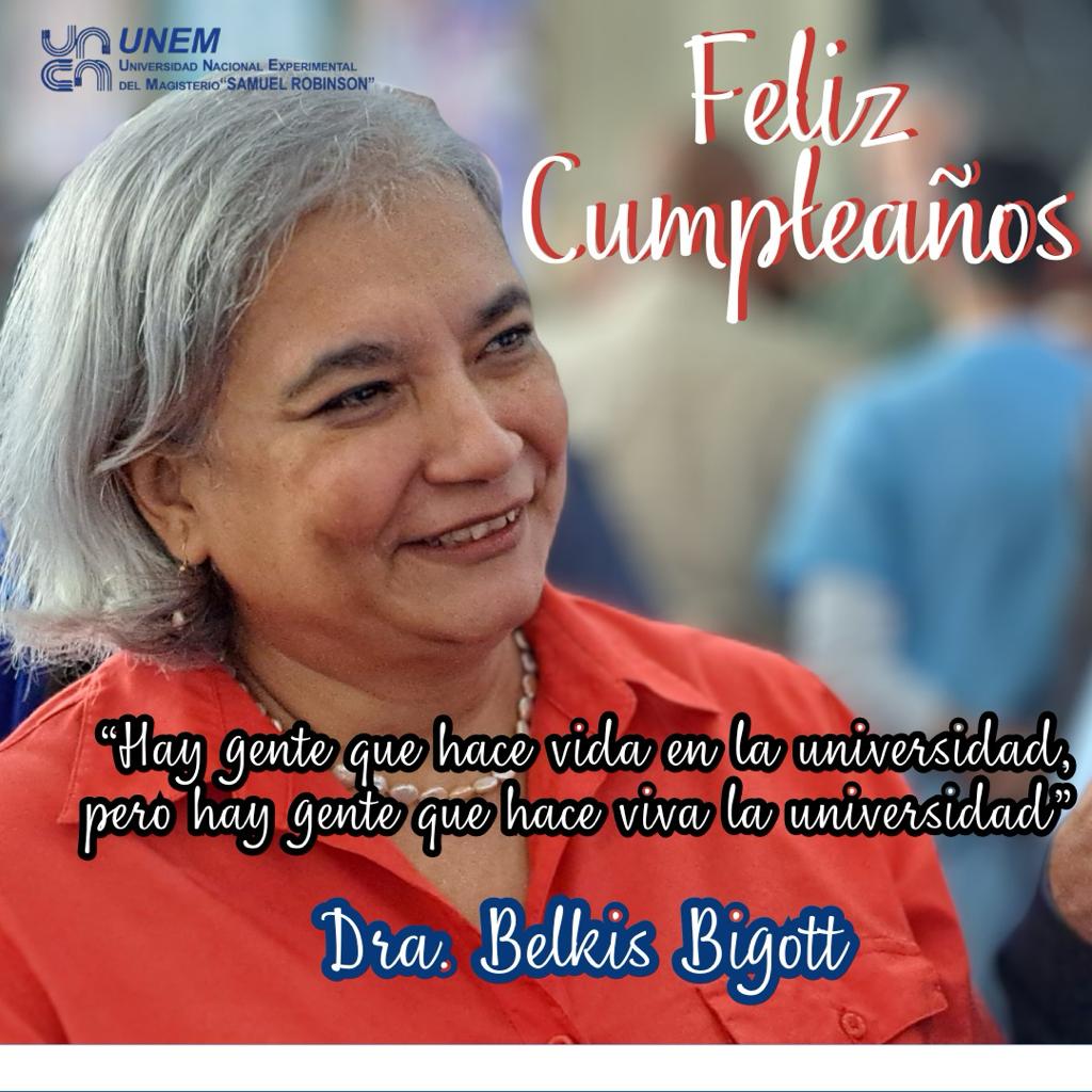 La #UNEM festeja con alegría y emoción el cumpleaños de nuestra rectora la Dra. Belkis Bigott, mujer comprometida con la educación de los venezolanos, que cada día con su loable labor formamos estudiantes para el desarrollo sostenible de la patria.
Le deseamos un Feliz cumpleaños