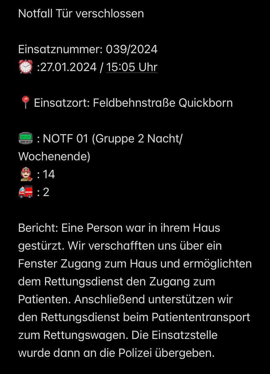 FWQuickborn's tweet image. Einsatz 039/2024