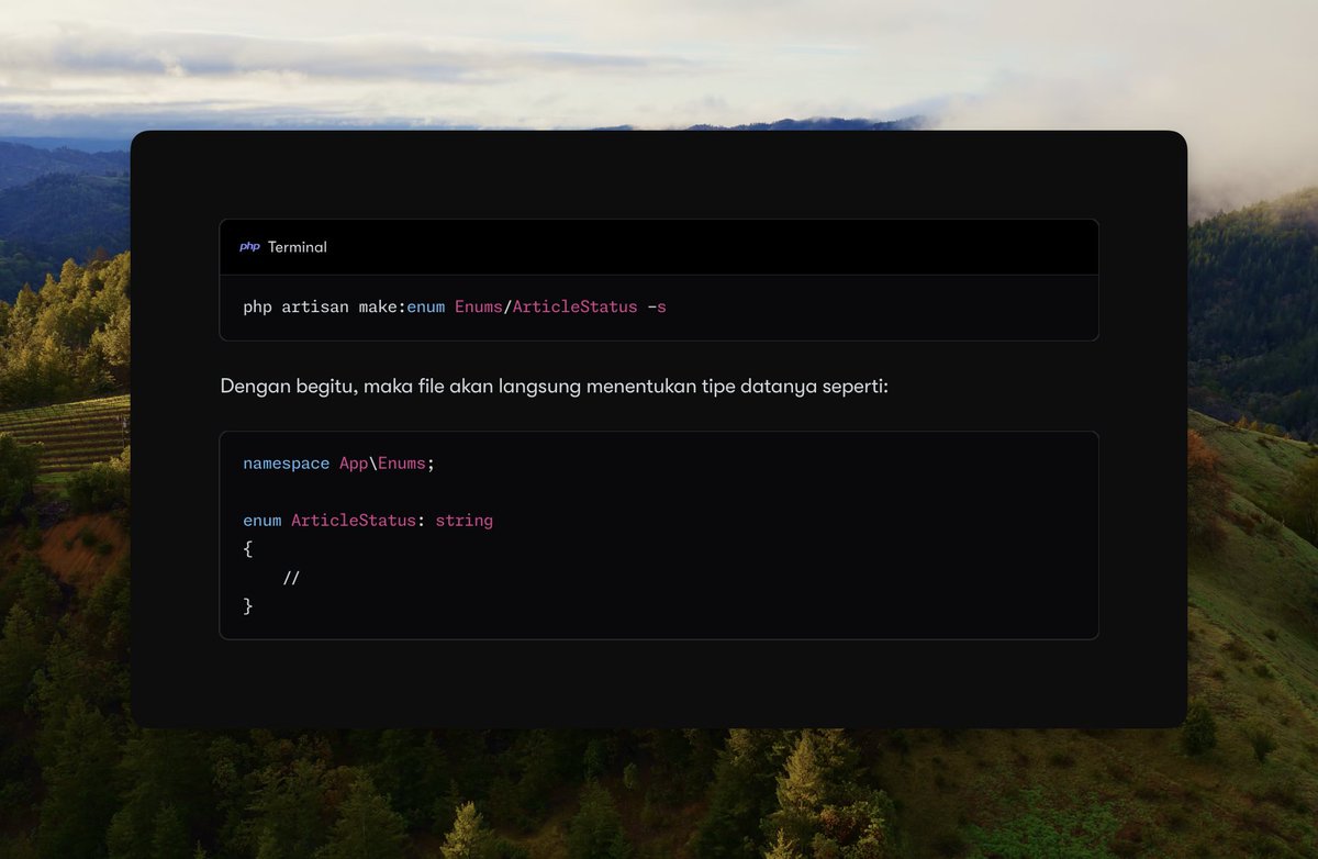 irsyadadl's tweet image. Artisan for making php Enum.

parsinta.com/1bp1jg9u #laravel11
