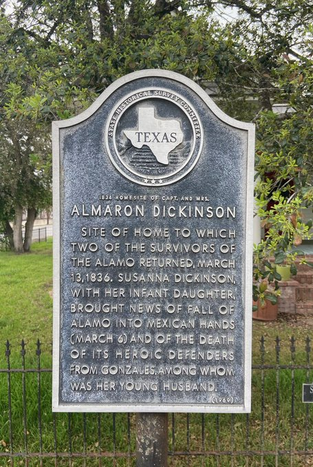 TexHistMarkers's tweet photo. 1834 Homesite of Capt. &
Mrs. Almaron Dickinson
#OTD March 12/13, 1836
News of the Fall of the Alamo Arrives
Gonzales, Gonzales County, Texas
Location: 29.4988596, -97.4529151
#Alamo #TexasIndependenceDay #RunawayScrape https://t.co/GXHfc1OYnB