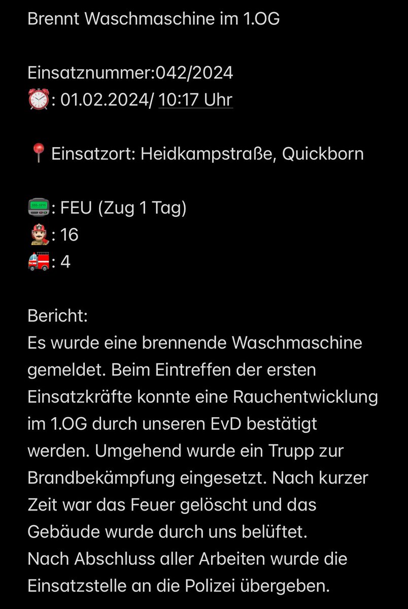FWQuickborn's tweet image. Einsatz 042/2024