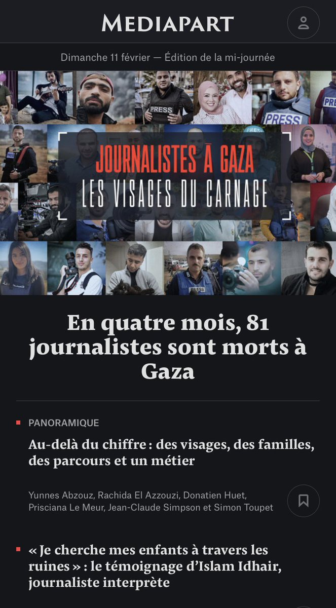 « Tous les journalistes du monde sont protégés lorsqu’ils portent un gilet “Press”, sauf nous à #Gaza. Ici, le gilet est un signal pour tuer les journalistes » Abdallah Alwan, 64e journaliste tué depuis le #7Octobre Sur @mediapart, les visages du carnage mediapart.fr/studio/panoram…
