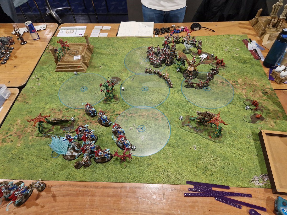 tzeentchmike's tweet photo. Game 5 against Rob and his cities at #realmshift. Dropped turn 1 and lined all the dracoths up 9 away. Made the charges and won the double for a big win. Robs dice were horrendous throughout which did not help. #aos #stormcasteternals https://t.co/vW3cq2I70B